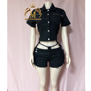 Completo Set <span class=keywords><strong>Jeans</strong></span> Donna 2026: Top Corto in Denim Sexy e Alla Moda + Shorts - Completo Due Pezzi Streetwear in Denim per Donna - Product Image 2