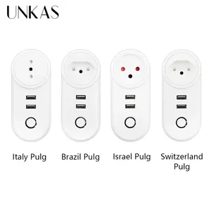 UNKAS Israel Brazil Italy Switzerland WIFI Smart Socket Mobile Plug With USB Charging Remote Control Timer Alexa Google 16A