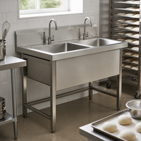 Évier double de cuisine personnalisable en acier inoxydable avec poste de travail et étagère inférieure, revêtement autonettoyant, résistant à la corrosion, garantie 3 ans