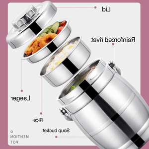กล่องข้าวทรงกลม 3 ชั้น เก็บความร้อน กล่องอาหารสแตนเลส กล่องใส่อาหารแบบพกพา กล่องสี - Product Image 5