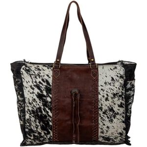 Bolso Myra con Estampado de Vaca para Mujer, Bolso de Mano de Cuero Genuino con Pelo de Vaca, Estilo Occidental - Product Image 1