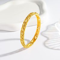 Bijoux pour Femme de Luxe Style Arabe du Moyen-Orient, Nouveauté Bracelets Joncs en Cuivre Plaqué Or 24K de Dubaï avec Gravure et Totem Floral Ajouré