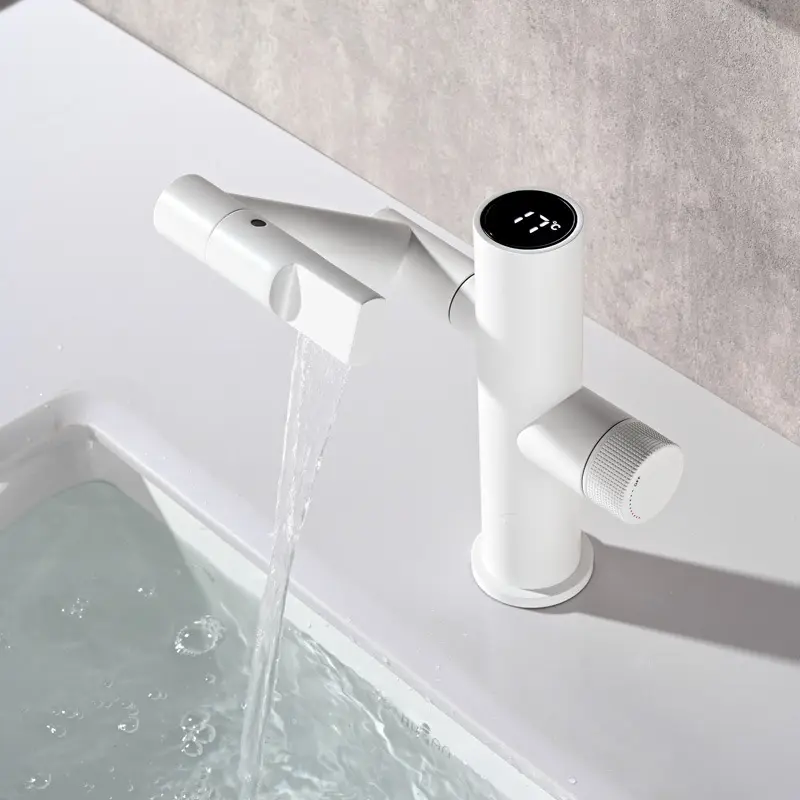 Modern Intelligent Digital Display Waterfall Taps Sink Faucet 1080 Degree Basin Faucets Bathroom Faucet Hot and Cold Water Mixer