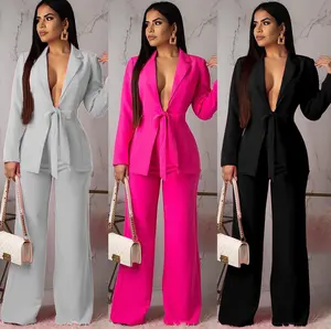 Sıcak satış yüksek kalite 2022 kadınlar katı renk iki parçalı Set kadın uzun kollu özel takım elbise Blazer kadınlar için setleri