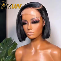 Perruque en cheveux humains naturels vierges brésiliens en gros pour femmes noires, perruque courte bob avec dentelle HD, perruque frontale sans colle avec dentelle HD