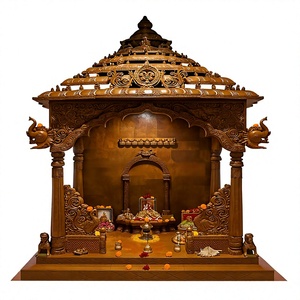 Compre un templo de madera Sagwan tallado a mano para el hogar, un gran templo de madera de teca, fabricante de templos de madera maciza tallados a mano, Pooja Ghar. - Product Image 5