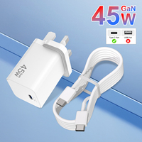 Chargeur mural 45W GaN PD à port unique Type C, prise UK, service tout-en-un, OEM ODM, logo personnalisé