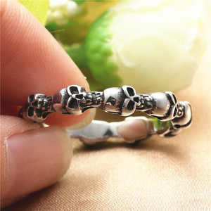 European American Style <b>Titanium</b> Steel Skull <b>Ring</b> Retro Punk Unisex Jewelry Gift Silver Color - Product Image 4