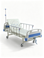 Lit médical manuel à manivelle unique pour hôpital avec tête de lit perforée en ABS, roulettes silencieuses et support de bassin