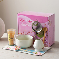 Bol à matcha en céramique mate de qualité alimentaire résistant à la chaleur, ensemble de thé 5 pièces en boîte colorée, design moderne et épuré, exclusivité transfrontalière