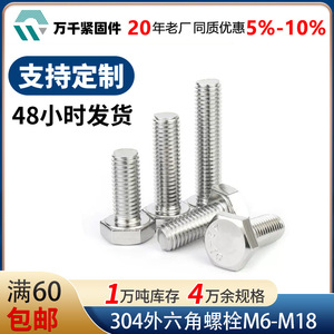 Wanqian Fasteners 304 Stainless Steel Hex Bolts M20 M48 Full Thread DIN933 Class 10.9 12.9 Standard Use - Product Image 5