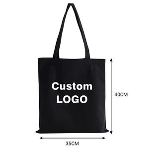 Borse per la spesa in cotone con Logo personalizzato con motivo stampato personalizzato in tela nera per studenti e donne - Product Image 2