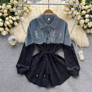 เดรสแขนยาวสำหรับผู้หญิงกระโปรงสั้นผ้าเดนิม - Product Image 5