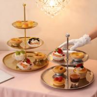 Rak Kue 3 Tingkat dari Baja Anti Karat, Aman untuk Oven, Bulat, untuk Pamer Kue di Cafe atau Rumah