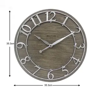 Vintage Style Wooden Color Quartz Movement Iron Plate Wall Clock Art Deco Design Living Room Decoration Abstract Circular
