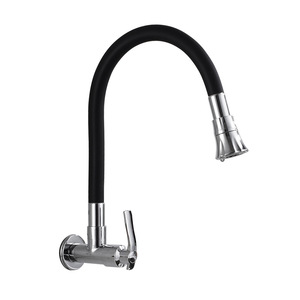 Wall-<b>mounted</b> Kitchen Faucet Single Handle Flexible <b>Spray</b> Head Ceramic Valve Core Contemporary Style - Product Image 1