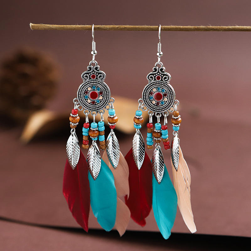 2025 Summer Funky Earrings for Girls Vintage Boho Feather Earrings