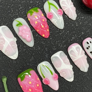<span class=keywords><strong>Uñas</strong></span> Postizas Acrílicas Glamorosas de Diseño Salón, <span class=keywords><strong>Cortas</strong></span>, Almendradas y Cuadradas, Hechas a Mano, 10 Piezas, <span class=keywords><strong>Uñas</strong></span> Artificiales de Lujo Pintadas a Mano con Acabado Brillante - Product Image 2