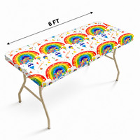 Nappe rectangulaire jetable en PEVA non tissé, motif arc-en-ciel, bord élastique, 6 pieds, imperméable, pour fête d'anniversaire