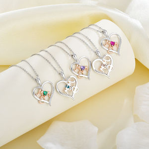 Collier Cœur Maman en Argent Sterling 925 avec Pierre de Naissance, Vente en Gros, Fournisseur d'Usine Personnalisé, Bijou Cadeau Fête <span class=keywords><strong>des</strong></span> Mères - Product Image 4