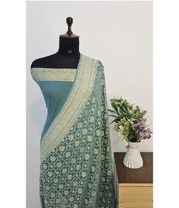 Sari Banarasi en Georgette Khaddi Pur Haut de Gamme, Tissé à la Main, avec Tissu Khaddi Fin, Tissage Zari Élégant, Vêtement Traditionnel pour Fêtes - Product Image 6