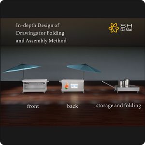 अनुकूलित स्टेनलेस स्टील लकड़ी-अलमारियों खाद्य फोल्डिंग कार्ट पोर्टेबल खाद्य स्टाल बाजार स्टाल पोर्टेबल बिक्री स्टैंड - Product Image 3