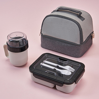 Boîte à Bento en plastique PP pour enfants, pièces, 3 compartiments, boîte à Lunch réutilisable avec couverts