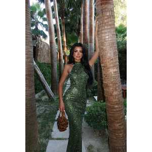 Robe de soirée verte Shion, col montant, longueur ras du sol, ornée de perles 3D, de fleurs et de plumes, taille XL, idéale pour les fêtes et les bals de promo - Product Image 4