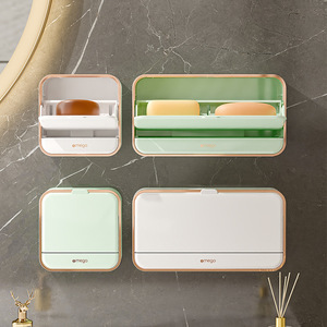 Omega Wall Mounted <b>Soap</b> Dish With Lid Plastic Rectangular Drainage Bathroom Storage - Product Image 2