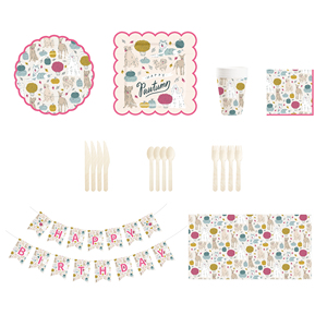 DAMAI - Juego de Vajilla Desechable con Diseño de Animales, Platos, Vasos y Servilletas de Papel para Fiestas Infantiles - Product Image 1