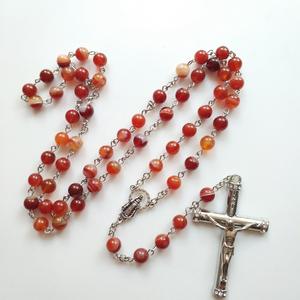 Rosario de piedra Natural personalizado ZD católico hecho a mano con collar de crucifijo de ágata roja Chaplets de piedra de plata antigua - Product Image 1