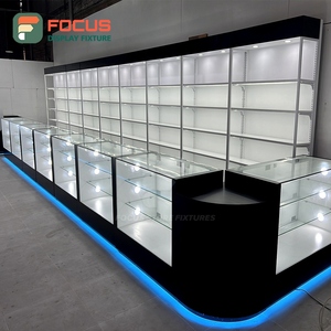 Square Smoke Shop Display Cabinet Wood Glass Showcase Counter LED Lighting Tobacco Display Cabinet - Product Image 6