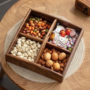Walnut Wood Snack Box 4 Compartment Square Desktop <b>Storage</b> <b>Tray</b> For Dried Fruit Candy Nuts Gift Platter - Product Image 1