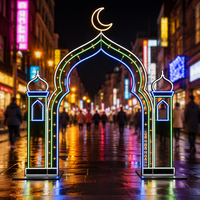 Maßgefertigter Metallrahmen LED-Lichterkette Grün und Blau Umrandetes Halbmond-Ramadan-Motiv-Licht für Gehweg Festival Dekoration IP65 RoHS