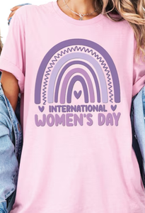 เสื้อยืดผู้หญิงสีชมพู วันสตรีสากล ลายพิมพ์สายรุ้ง ผ้าฝ้าย 100% คอกลม แขนสั้น ลำลอง ฤดูใบไม้ผลิ ฤดูร้อน - Product Image 3