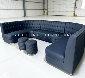 Ensemble de canapés modulaires en cuir capitonné bleu marine de luxe en forme de U avec ottomanes assorties pour KTV, hôtel, salon VIP - Product Image 1
