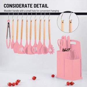 Ensemble d'ustensiles de cuisine professionnels multifonctions en silicone et en bois de 19 pièces avec panier de rangement, support, compatible lave-vaisselle - Product Image 3