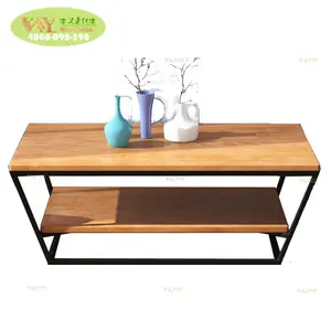 Home Deco Modern Double-Deck Solid Oak Wood Coffee Table/ Iron Wood Tea End Table For Living Room