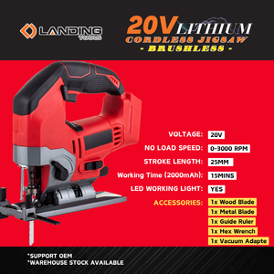 เครื่องเลื่อยจิ๊<span class=keywords><strong>ก</strong></span><span class=keywords><strong>ซอ</strong></span>ไร้สาย 20V รุ่น 511225 พร้อมแบตเตอรี่ Li-ion ฐานปรับได้ เปลี่ยนใบเลื่อยได้รวดเร็ว สำหรับงาน DIY ตัดไม้และโลหะ - Product Image 2