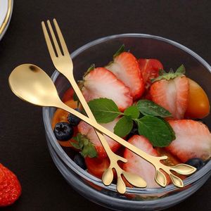 Unique Creative Tableware Stainless Steel Leaf Spoon Coffee Spoon Dessert Fork Spoon Set - Product Image 4