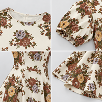 Robe midi vintage à imprimé floral pour femme, manches bouffantes, coupe trapèze, robe d'été décontractée, vêtements de mode en gros