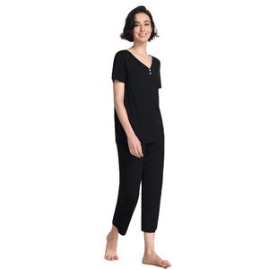 Ropa de Mujer Premium, Conjunto de Pijama de Mujer, Top de Manga Corta de Viscosa de Bambú Suave, Pantalones Capri, Ropa de Dormir de 2 Piezas - Product Image 1