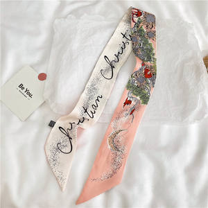 时尚奢华女性窄长丝带字母印花缎面围巾优雅女士发带领带围巾手提包 - Product Image 6