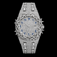 Nuevo Reloj de Moda para Hombre, Estilo Hip-Hop, con Incrustaciones de Diamantes, Diseño de Espinas, 50mm, Cuarzo, 30M, Superventas