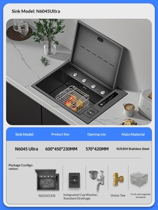 Lavello Automatico Voriva per Purificazione Frutta e Verdura con Coperchio a Chiusura Lenta, Lavabicchieri Rettangolare Integrato per Isola <span class=keywords><strong>Cucina</strong></span>/Tavolino da Caffè - Product Image 2