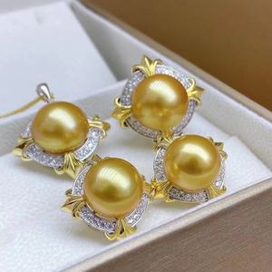 Parures de bijoux en or plaqué 18 carats, épaisses et imposantes, boucles d'oreilles dorées couleur café de 11-10 mm, pendentif de 12-11 mm, bague de 12-11 mm, chaîne en argent - Product Image 2