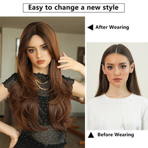 Perruque longue pour femmes japonaises et coréennes, <span class=keywords><strong>120</strong></span>% de densité, orange thé doux, brun, tête entière, dentelle transparente, coiffure à séparation au milieu - Product Image 5