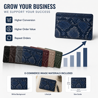 Özel Logo Yılan Desenli Mavi Deri Kartlık Cüzdan, E-ticaret Satıcıları İçin İnce Çok Bölmeli Reptil Desenli Yüzeyli, Moda Hediyesi