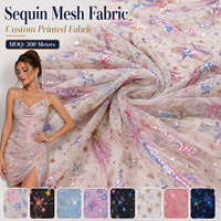 Tela de malla con lentejuelas estampadas, malla elástica con purpurina para vestidos de fiesta, ropa de baile, disfraces de escenario, tela personalizada al por mayor por rollo