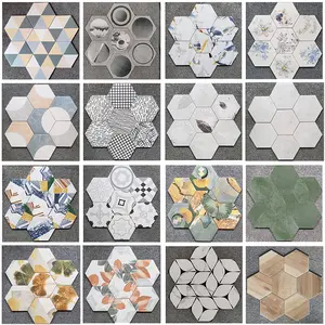 hexagon tile mosaic bathroom kitchen backsplash thassos white stone gold metal copper brass waterjet marble art flower tile